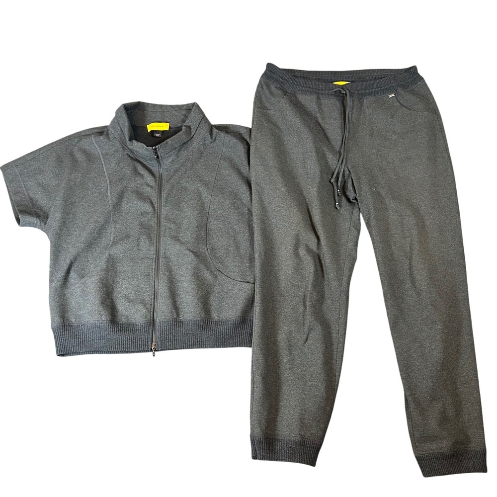 St John Womens Gray Wool Active Lounge Set Full‎ Zip Jacket Pants L Casual Track